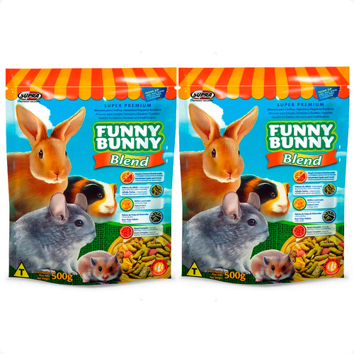 2 Ração Funny Bunny Blend Coelhos E Pequenos Roedores 500 G