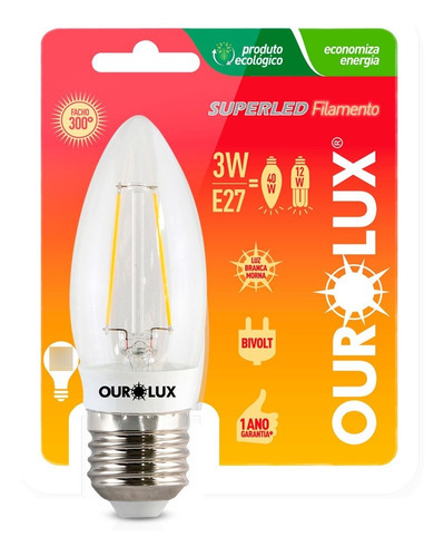 Lâmpada Vela Led Clara 3w E27 Bivolt Branco Quente Ourolux Cor Da Luz Branco-quente