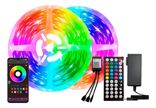 Kit Tira Luces Bluetooth Led Rgb 5050 Control Remoto Grande