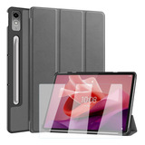 Mica + Funda Para Lenovo Tab P12 12.7 Tb-370 Smart Gris