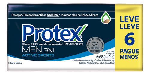 Sabonete Em Barra Antibacteriano 3 Em 1 Men Active Sports 6 Unidades Protex