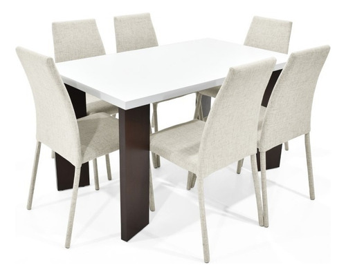 Comedor Sevilla 6 Puestos Sillas Venecia En Tela Color Taupe Dicosta Diseño De La Tela De Las Sillas Poliéster