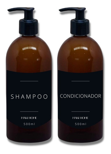 Kit Banheiro Frasco Âmbar Shampoo Condicionador Black 500ml