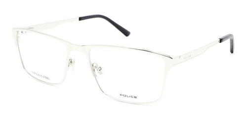 Lentes Oftálmicos Police Hombre Armazon Metal Plata Negro