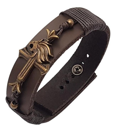 Pulseira De Couro Masculina Pai Nosso Leão São Jorge Premium