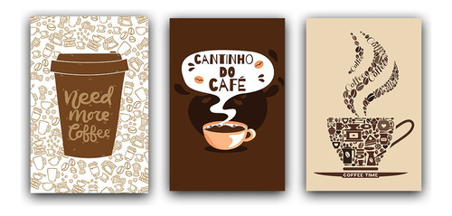 Kit Placas Quadros Decorativos 3 Pçs 20x30 Cantinho Do Café