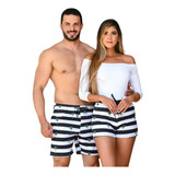 Kit Short Casal Bermuda Moda Praia Mozao Tactel Kit 2 Peças 