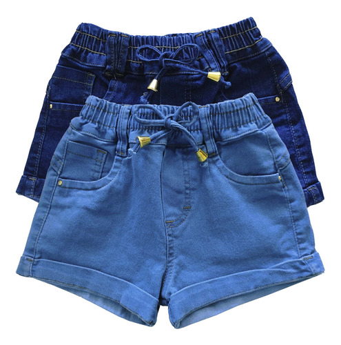 Kit 2 Shorts Jeans Elástico Feminino Infantil Verão Lycra