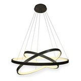 Lustre Led Moderno Pendente 3 Arcos Anéis 60cm 89w Preto