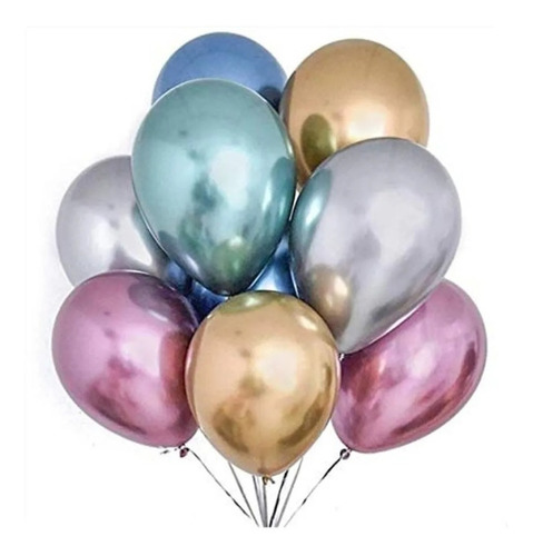 10 Globos Crome(cromado) Dorad-azul-lila-plat-fuxia-verd 