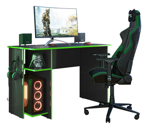 Mesa Para Computador Gamer Com Suporte Fone Verde