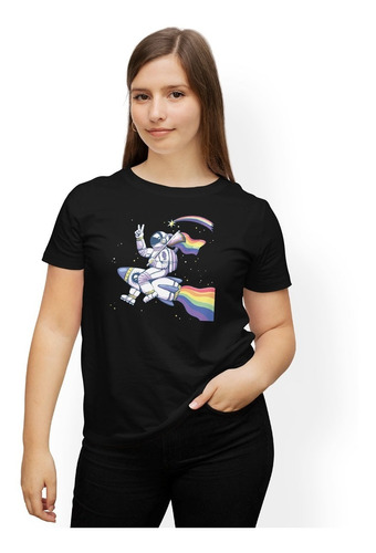 Playera Astronauta Pride Lgbt Negra Mujer Pride Se