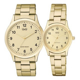 Reloj Pareja Q&q Duo Mujer Hombre Dorado Metal Relojes