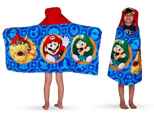 Toalla De Baño Super Mario Bros Con Gorro Para Niños *sk