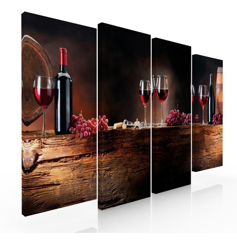 Set De 4 Cuadros Decorativos Para Comedor Vino Y Uvas