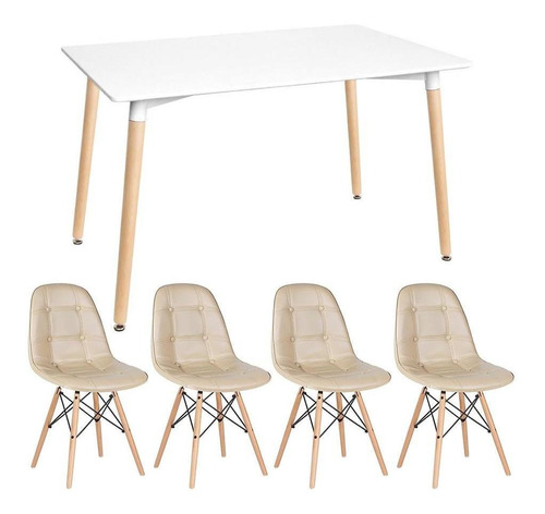 Mesa Jantar Eames Retangular 120 X 80 Cm 4 Cadeiras Botone