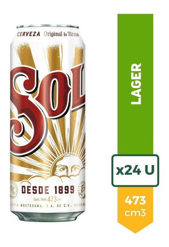 Cerveza Sol Rubia Lata 473ml Pack X24 La Barra Oferta