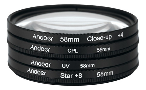  Andoer 58mm Uv+cpl+close-up+4 +estrella Filtro Circular