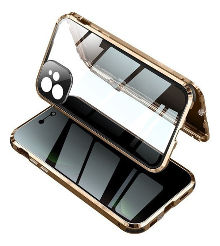 L Funda For iPhone Marco Metal Magnético Doble Cristal 12 11
