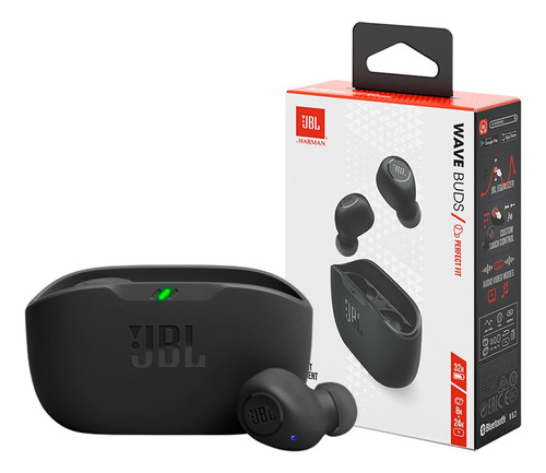 Fone De Ouvido Jbl Wave Buds Sem Fio Bluetooth Preto