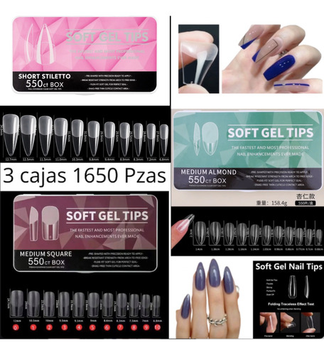 Tips Uñas Soft Gel 1650 Pieza 3 Cajas Almendra Coffin Square