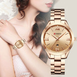 Reloj Dama Curren Elegante Acero Análogo Fechador Oro Rosa