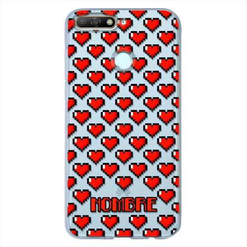 Funda Huawei Antigolpes Corazones Pixel Personalizada Nombre