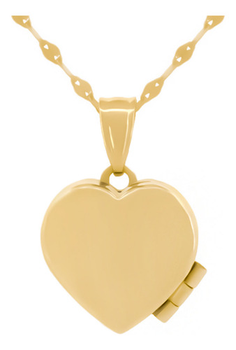 Cadena Con Dije De Corazón Relicario Liso Oro Sólido 14k