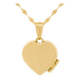 Cadena Con Dije De Corazón Relicario Liso Oro Sólido 14k