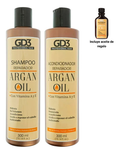 Kit Shampoo Y Acondicionador Argan Gd3 Sin Sulfatos 300 Ml