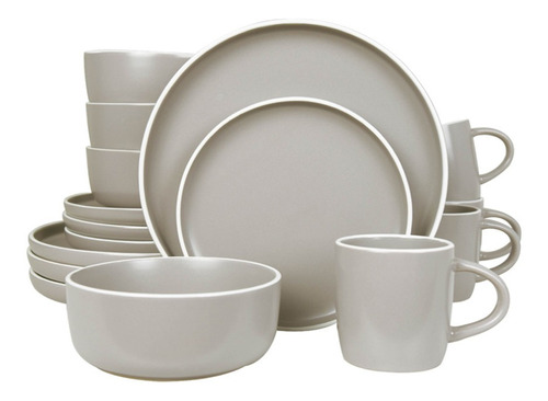 Vajilla De Ceramica Gris 16 Piezas Moderna 4 Personas Kb-026