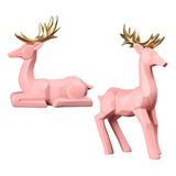 2x Figuras De Reno Decorativas Creativas Para Mesitas Rosa