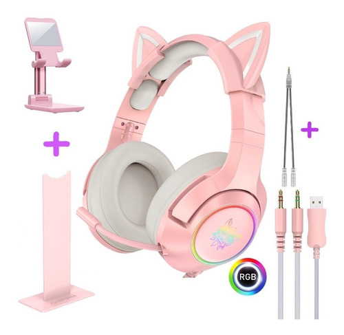 Auriculares Gamer Onikuma K9 Pink + Soporte D Regalo Y Stand