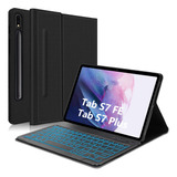 Funda Teclado Negro Luces Para Galaxy Tab S7 Fe / Plus 12...