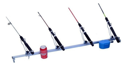 Suporte Barco P/ 4 Varas  De Pesca Borda + Porta Isca E Lata