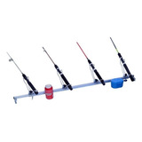 Suporte Barco P/ 4 Varas  De Pesca Borda + Porta Isca E Lata