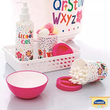 Kit 5 Peças Higiene Do Bebê C/ Cestinha Organizadora Enxoval Cor Menina Rosa