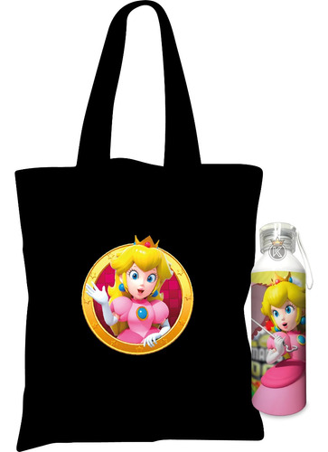 Tote Bag Princesa Peach + Botella En Aluminio - Estampaking