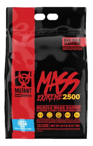 Gainer Mutant Mass Xxxtreme 2500 20lbs Ganador Peso Proteina Sabor Coockie & Cream