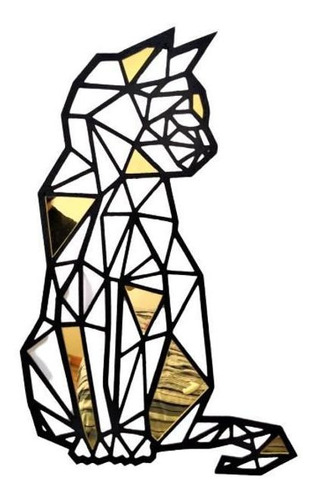 Gato Geométrico Poligonal Dourado 60x38cm Em Madeira Mdf