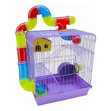 Gaiola Hamster 3 Andares Luxo Lilás Com Labirinto Casinha