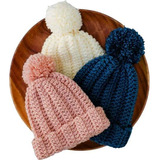 Gorro De Lana Tejido A Crochet Mujer Con Pompon Abrigado