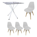 Mesa Vidro Quadrado 70cm Base Italy + 4 Cadeira Eiffel Nc