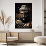 Quadro Decorativo Sala 100x70 Buda Preto Dourado Arte