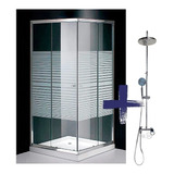Shower Door Cuadrado 80x80 Franjas Blancas + Columna Ducha