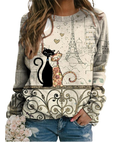 Sudadera Con Gráfico De Arte Patchwork De Gato