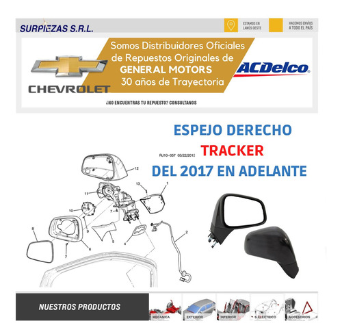 Espejo Der Tracker 17/ S/punto Ciego Chevrolet Original Foto 3
