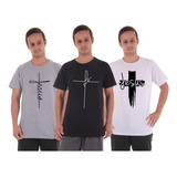 Kit 3 Blusa Masculina Camisa Básica Camiseta Estampa Cristão