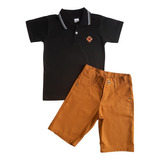 Conjunto Infantil Juvenil Menino Polo Bermuda Colorida Brim