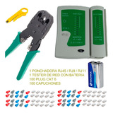 Ponchadora Rj45 + Pelacable + Tester De Red + 100 Plug Cat 6